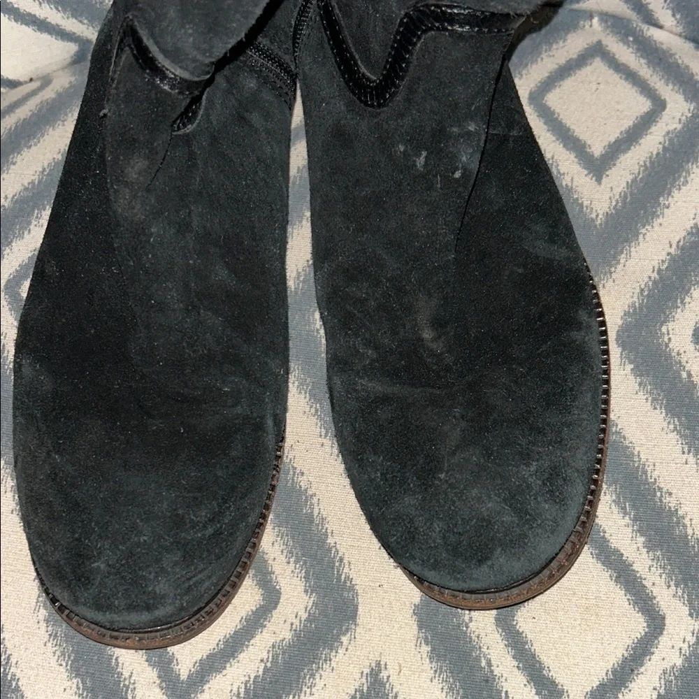 Tory‎ Burch Black Suede Mid-Calf Boots with Logo Hardware 9